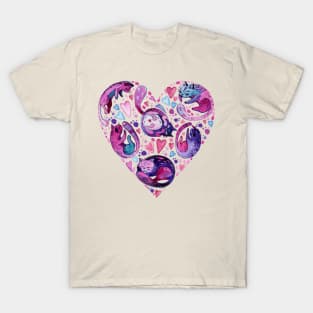 cats shaped heart watercolor hand drawn T-Shirt